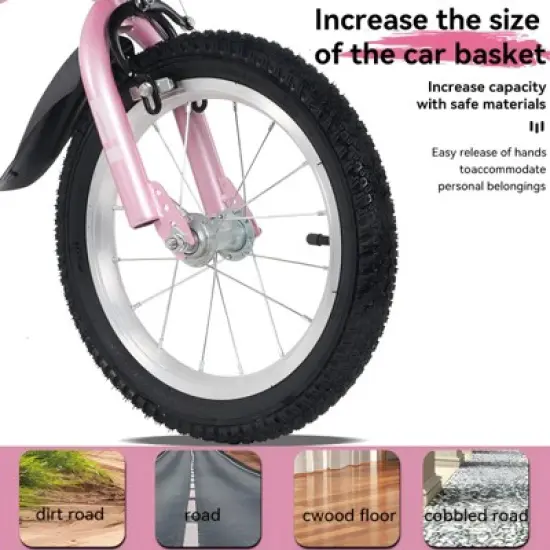 Gulches 18 inch sporty kids bike with training wheels and stand Adjustable saddle Suitable for boys and girls aged 5-10 years，Pink image {8}