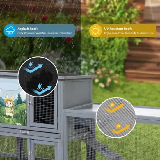 Sandinrayli 94-in Indoor & Outdoor Wooden Rabbit Hutch image {3}