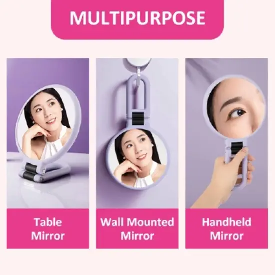 Garnen Hand Mirror For Makeup Mirror Double Sided, 1X 10X Magnifying Mirror, Handheld Mirrors with Handle, Foldable Travel Hand Mirror With Stand image {5}
