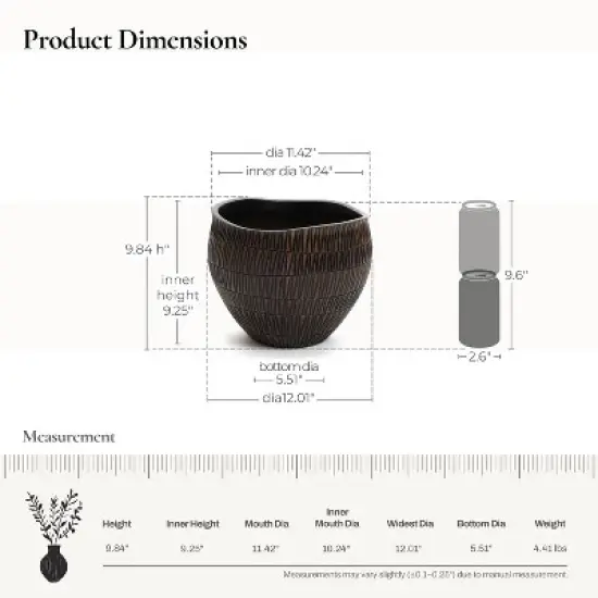 LuxenHome Brown with Black V-Pattern Polyresin 12-Inch Round Planter image {2}