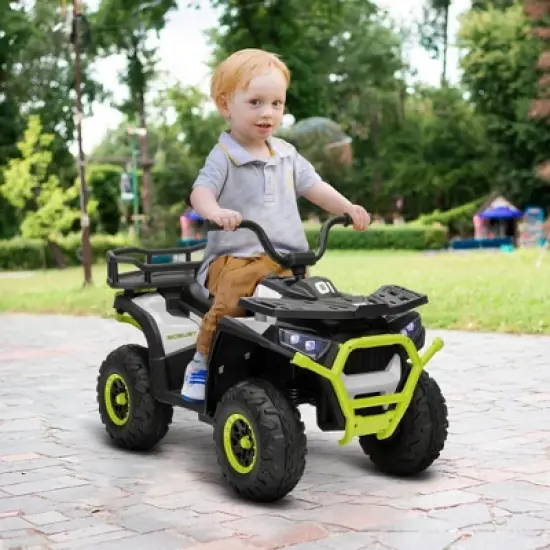 Qaba 12V Kids ATV, Battery Powered 4 Wheeler Quad w/ Spring Suspension Wheels, Rear Storage Basket, Lights, Music image {1}