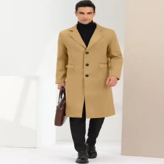 Lars Amadeus Men's Winter Single Breasted Notched Lapel Long Overcoat image {2}