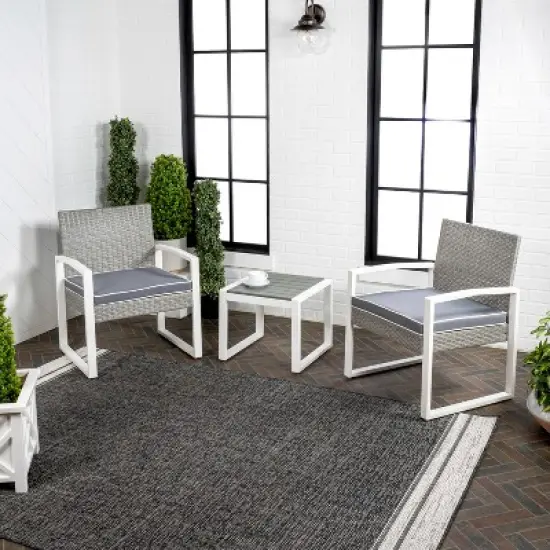 Selby 3-Piece Modern Coastal Faux Wicker Conversation Outdoor Patio Set - JONATHAN Y image {1}