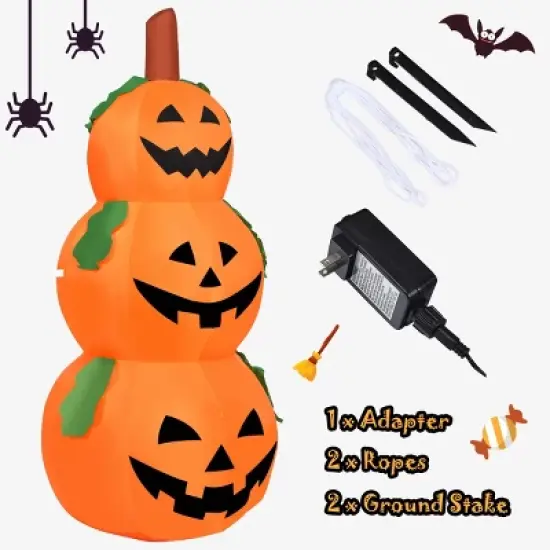 Tangkula Halloween Decoration Inflatable 3-Pumpkin Stack 5.2 Ft Halloween Pumpkin Lantern W/ Internal LED Bulbs image {4}