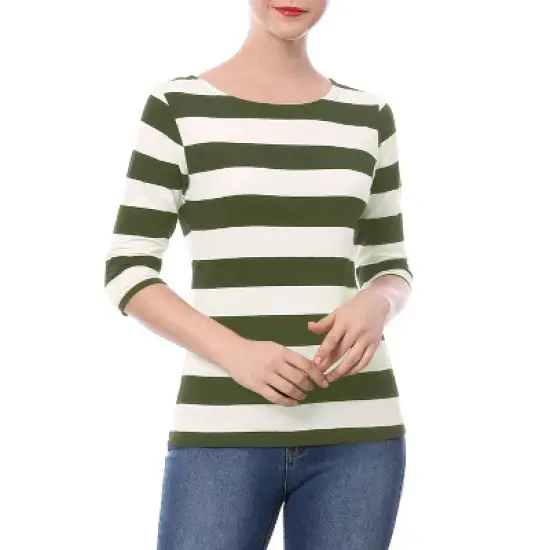 Allegra K Women's Elbow Sleeves Casual Basic Boat Neck Slim Fit T-Shirts image {30}