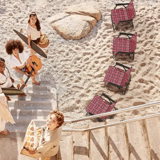 Tangkula Set of 4 Patio Folding Web Chair Set Portable Beach Camping Chair Red image {3}