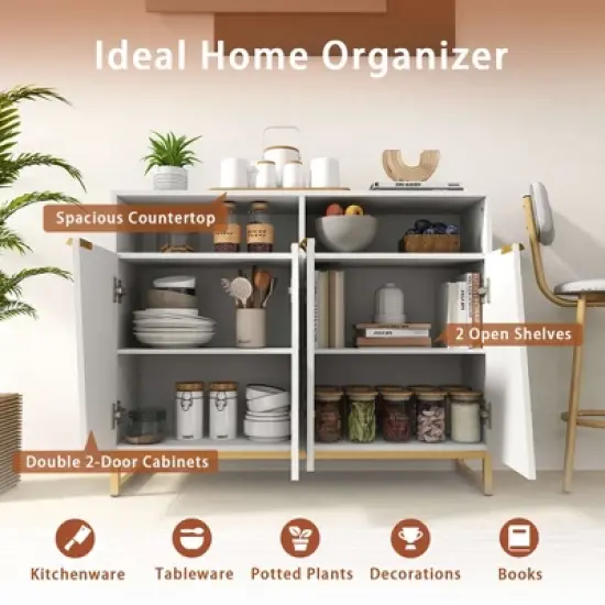 Costway 40" Buffet Storage Cabinet with 4 Doors & Adjustable Shelves Anti-Tipping Kits image {4}