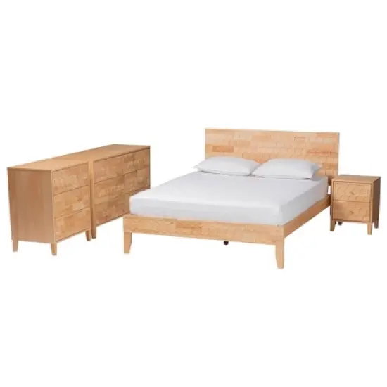 Baxton Studio King 4pc Hosea Carved Honeycomb Bedroom Set Natural image {3}
