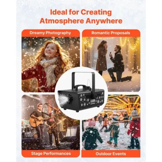 VEVOR Snow Machine,650W Handheld/Hanging Fake Snow Maker, Snowmaking Machine with Portable Handle,Outdoor & Indoor Artificial Snowflake Maker, Black image {6}