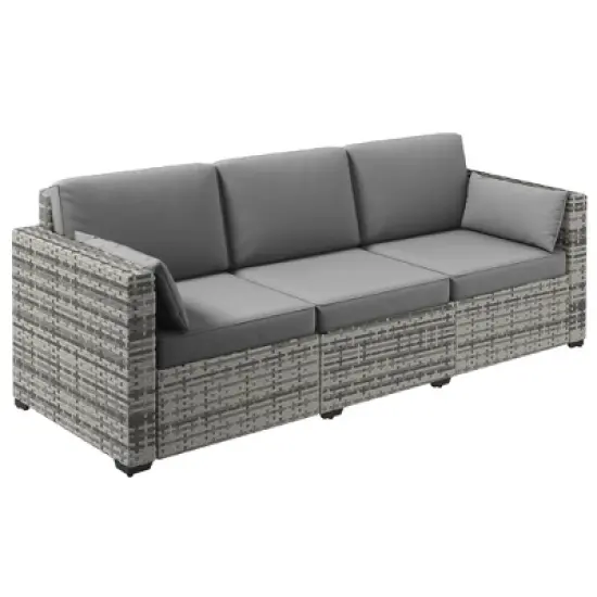 Outsunny Wicker Patio Couch, PE Rattan 3-Seat Sofa, Outdoor Furniture with Deep Seating, Cushions, Steel Frame image {7}