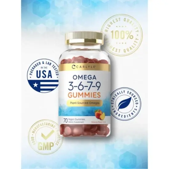 Carlyle Omega 3 6 7 9 Gummies | 70 Count | Peach Flavor image {4}