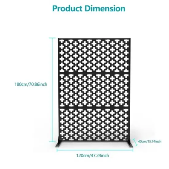 Metal Privacy Screen Outdoor 71"x47", Freestanding Decorative Privacy Fence Panel for Patio, Balcony, Deck, Garden, Indoor, Black Traditional image {2}