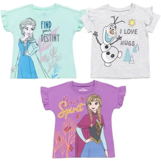 Disney Frozen Princess Anna Elsa Girls 3 Pack T-Shirts Little Kid to Big Kid image {9}