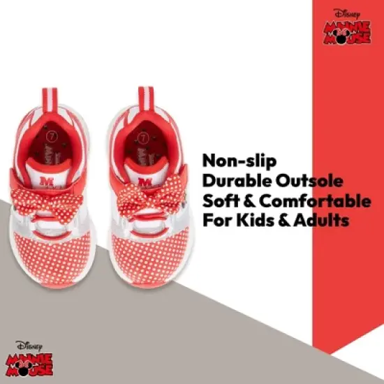 Disney's Minnie Mouse Girls Sneakers - Slip On Elastic Lace Sneakers - Minnie Mouse Polka Dot and Bows - Everyday Shoes for Kids (Red, 7) image {1}