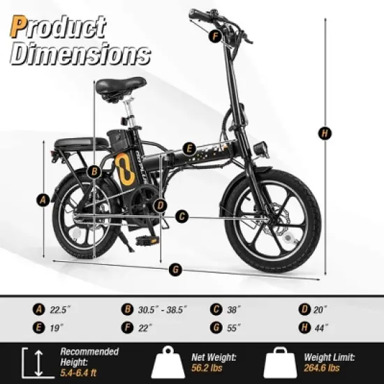 Costway 16" Folding E-Bike Portable Electric Bicycle with Peak 650 W Brushless Motor image {2}