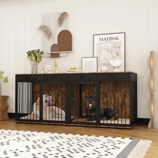 Famapy Spacious Large Double Dog Cage Furniture with Multiple Drawers image {6}