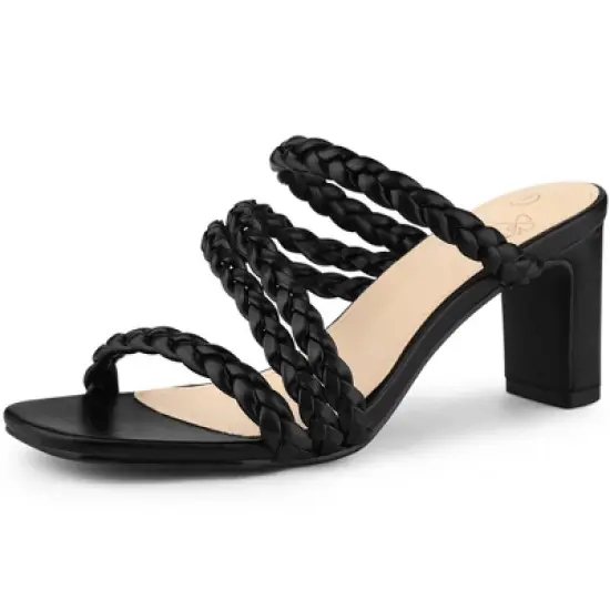 Perphy Square Toe Braided Heeled Chunky Heels Sandals for Women image {6}