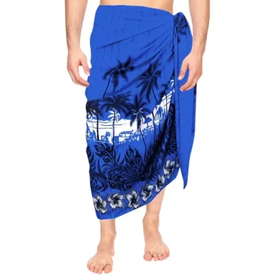 LA LEELA Men's Sarong Bath Swimsuit Pareo Wraps One Size Floral Lapis Beach image {2}