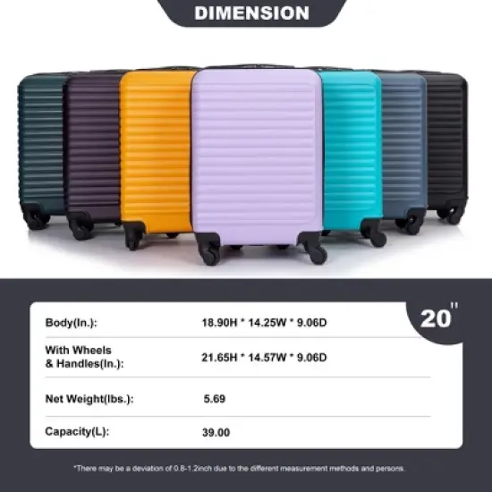 Whisen 20" Carry on Luggage Lightweight Suitcase with Spinner Wheels image {9}