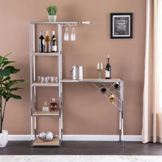Befail Serving Table with Bar Storage Natural/Chrome - Aiden Lane image {3}