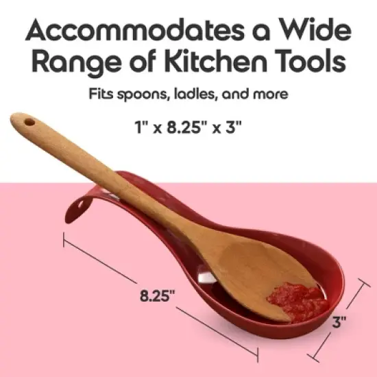 Omniware Simsbury Spoon Rest - Stoneware Kitchen Spoon Holder, Heat-Resistant with Lead-Free Glaze, 8.25&rdquo; with Arched Handle, Dishwasher Safe (Red) image {3}