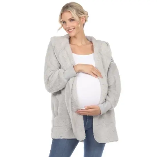 Maternity Plush Hooded Cardigan with Pockets image {7}