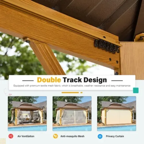 EROMMY Gazebo 12&rsquo;x14&rsquo;W/Steel Double Roof Hardtop Gazebo image {3}