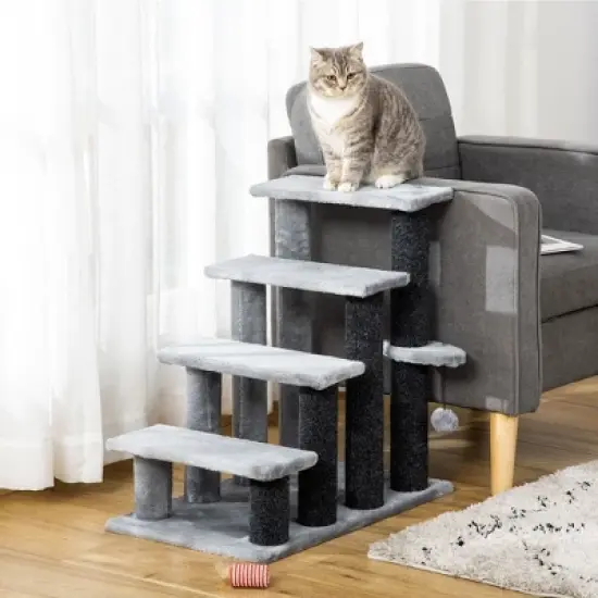 SKYONE Cat Stair Steps with Soft Flannel, Scratching Post & Hanging Ball - Joint-Friendly Pet image {1}
