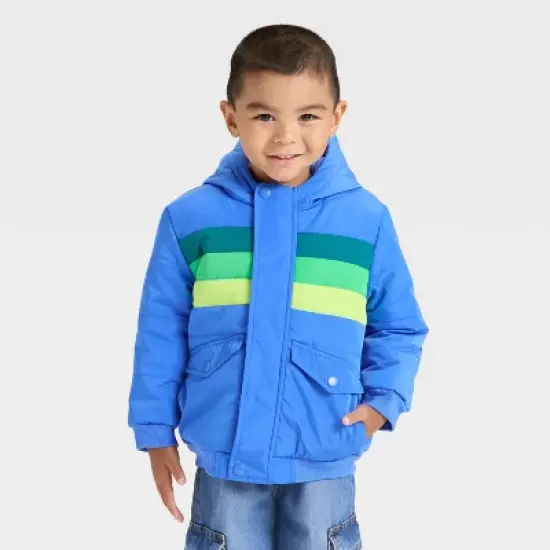 Toddler Boys' Colorblock Striped Heavyweight Puffer Jacket - Cat & Jack&trade; Blue image {3}