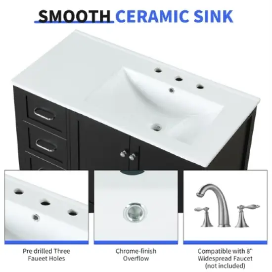 Whisen Bathroom Vanity with Sink, Freestanding Vanity with Drawers, cabinet and Open shelf image {6}