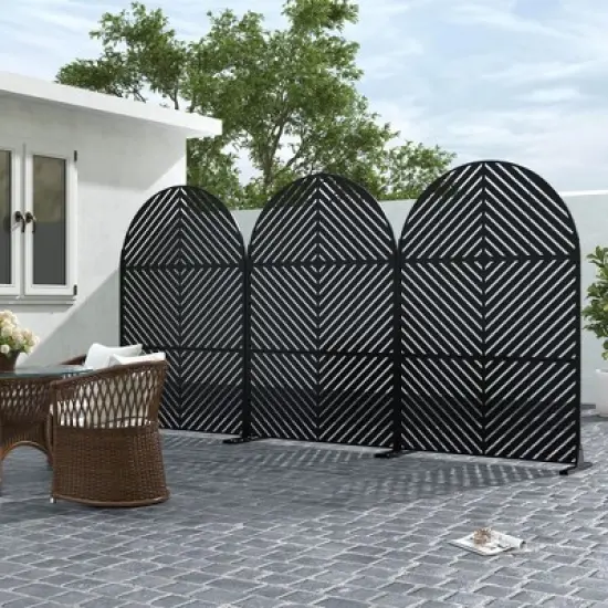 PexFix 72 in. x 47 in. Arched Outdoor Metal Privacy Screen Garden Fence in Parallel Line Pattern image {4}