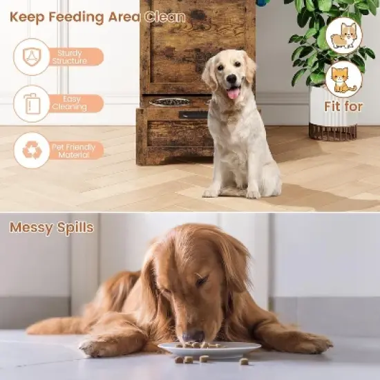 Pet Feeding Station with 2 Elevated Bowls, Pet Toy Storage Organizer Cabinet image {5}