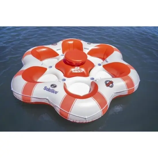 Swim Central 99" Orange and White Super Chill 6 Person Inflatable Island Float image {1}