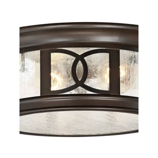 John Timberland Modern Flush Mount Outdoor Ceiling Light Fixture Mission Oil Rubbed Bronze Drum 12" Seedy Glass Damp Rated for Porch Patio image {7}