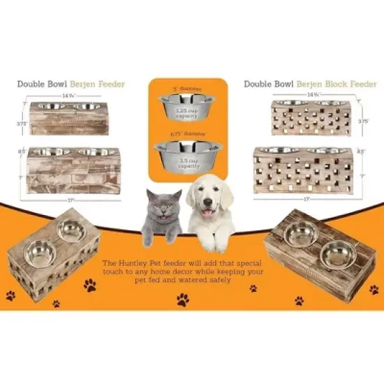 Huntley Pet Elevated Dog and Cat Double Bowl Feeder Stainless Steel Bowls (Berjen Block, Large) image {9}