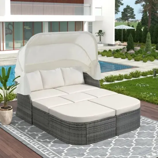 YOOCOZZ Modular Outdoor Wicker Rattan Sunbed & Daybed with Adjustable Canopy and Thick Cushions image {15}