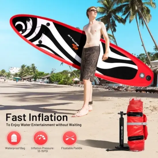Costway 11' Inflatable Stand Up Paddle Board Surfboard W/Bag Aluminum Paddle Pump Red image {7}