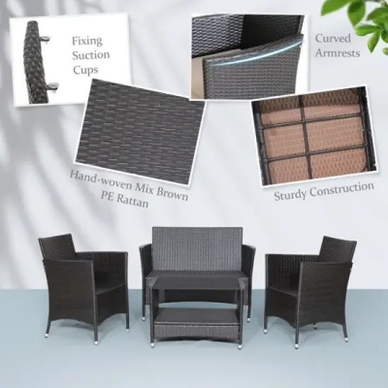 Costway 8PCS Patio Rattan Furniture Set Armrest Cushion Sofa Coffee Table with Shelf Garden image {7}