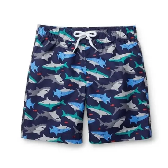 Hope & Henry Boys Navy Shark Print Swim Trunks, Kids image {5}