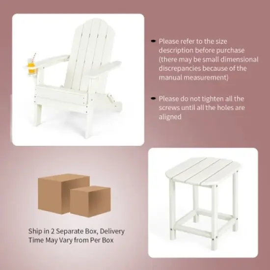 Costway 2PCS Patio Adirondack Chair Side Table Set Weather Resistant Cup Holder image {5}
