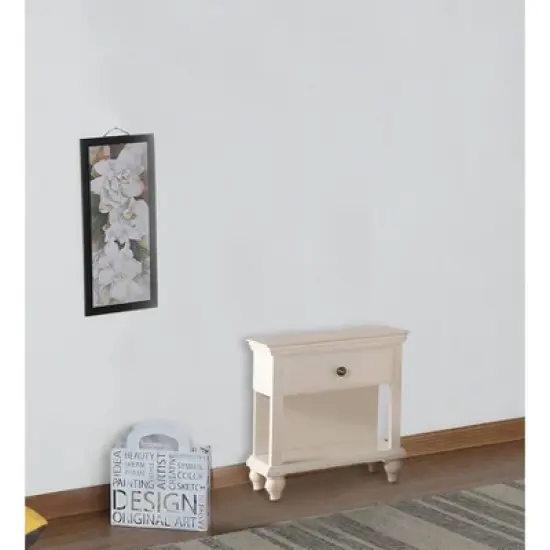 Poplar Wood Nightstand with Spacious Storage White - Benzara image {1}