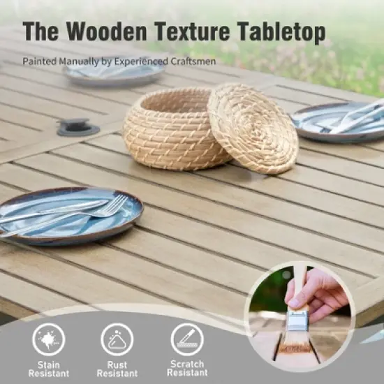 Captiva Designs 7pc Patio Dining Driftwood Finished Rectangle Steel Table & Metal Arm Chairs image {3}