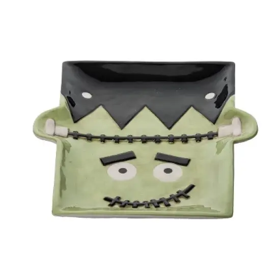 Transpac 12.25 Inch Halloween Frankenstein Platter with Spreader for Treats Snacks Indoor Parties Durable Dolomite Green Design image {2}