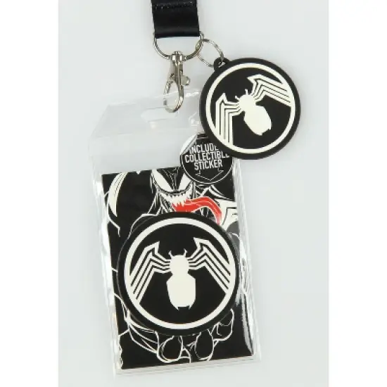 Marvel Venom Lanyard ID Badge Holder 2" Rubber Charm And Collectible Sticker image {3}