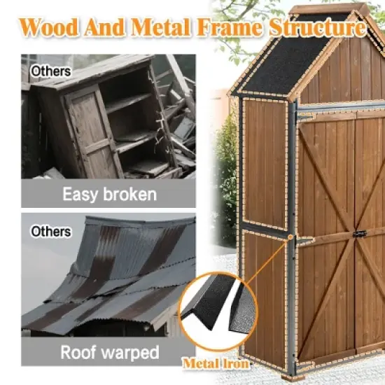GDFStudio Forster Modern 67" Fir Wood Outdoor Storage Shed with Metal Frame image {6}