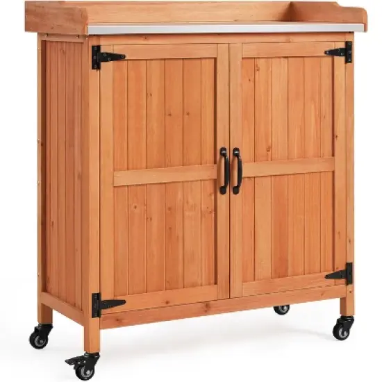 Yaheetech Outdoor Garden Potting Bench Table with Cabinet image {9}