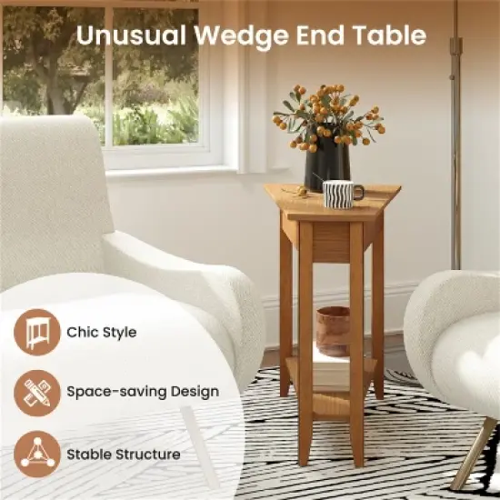 MOEPISY 2 Tier Wedge Narrow End Table with Storage Shelf and Solid Wood Legs image {7}