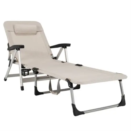 Costway Beach Chaise Lounge Chair Patio Folding Recliner w/ 7 Adjustable Positions image {10}