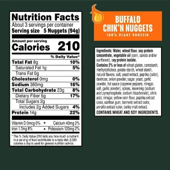 MorningStar Farms Veggitizers Frozen Plant Based Chik'n Nuggets Buffalo - 10.5oz image {2}