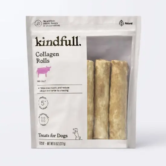 Rawhide Alternative Collagen Roll Beef Flavor Dog Treat - Kindfull&trade; - 8oz/5ct image {3}